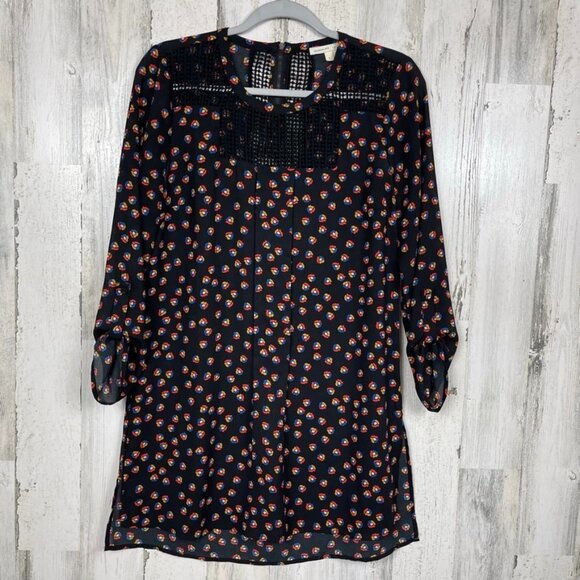 Meadow Rue Anthropologie Darney Crochet Blouse tunic floral print flowy small